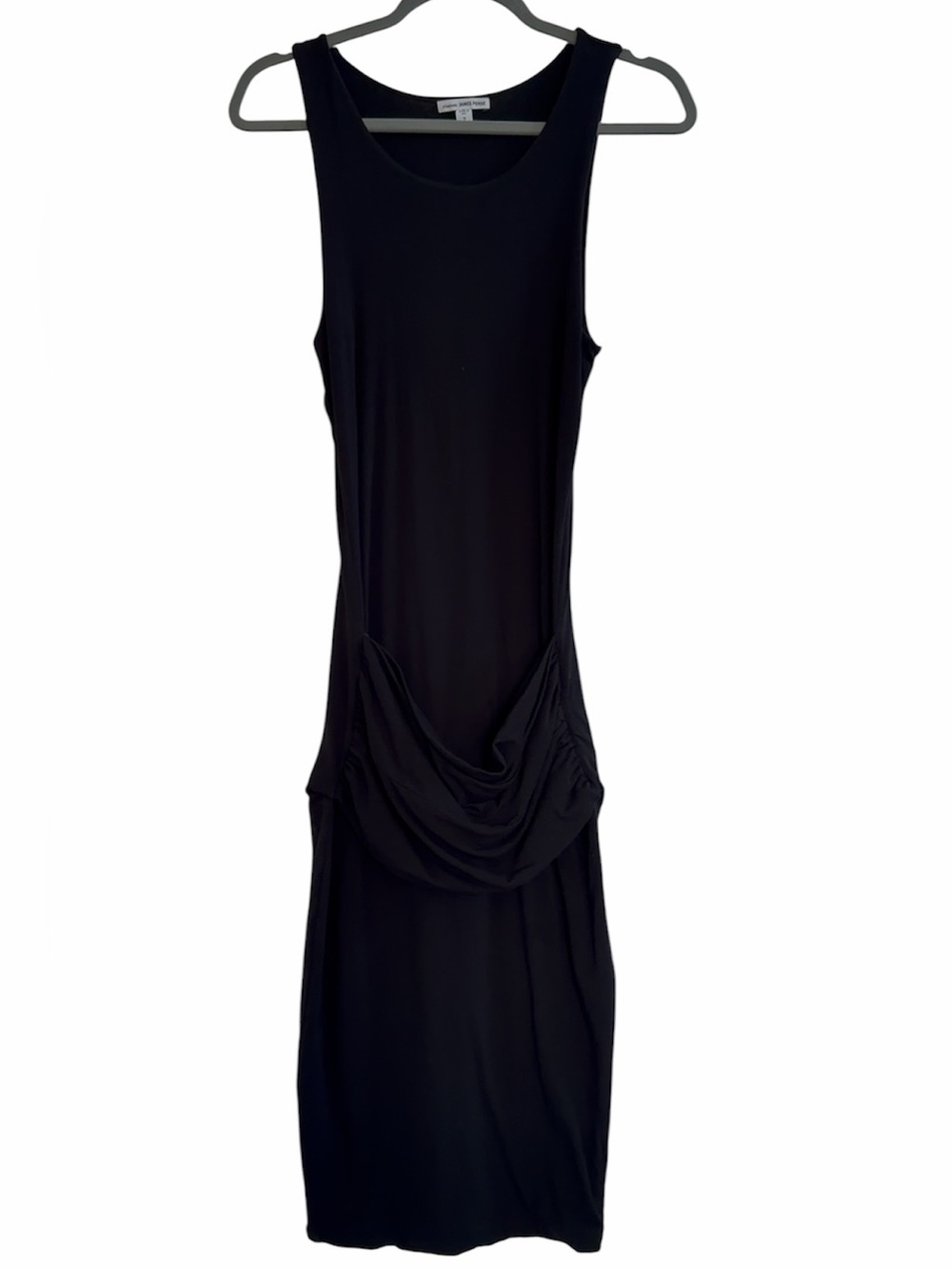 James Perse Cotton Black Ruched Belt Dress - Size 2 - Picture 3 of 5
